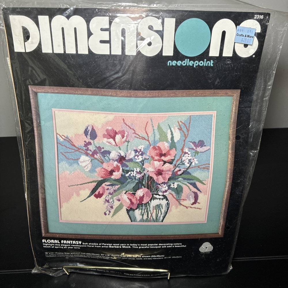 Vintage 1986 Dimensions Needlepoint Craft Kit "Floral Fantasy"-18 x 14--(S)